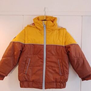 Children's Colorblock Puffer Jacket in Yellow & Brown